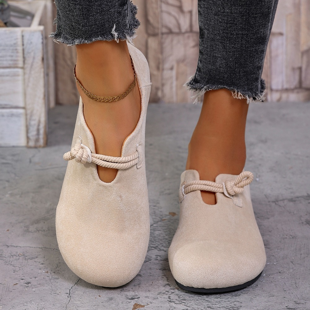 Women'S Shoes - 여성용 플랫 로퍼, 둥근 앞코, 끈으로