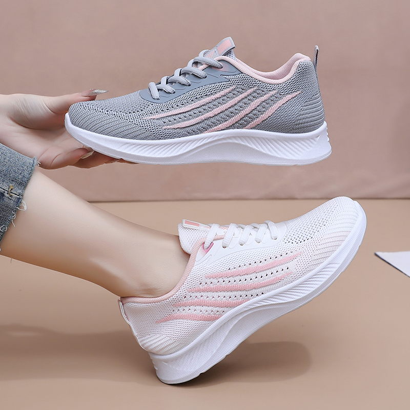 Knit Fabric Lace Up Sneakers - 여성용 가을용 메쉬 소재 캐주얼 스니커즈,