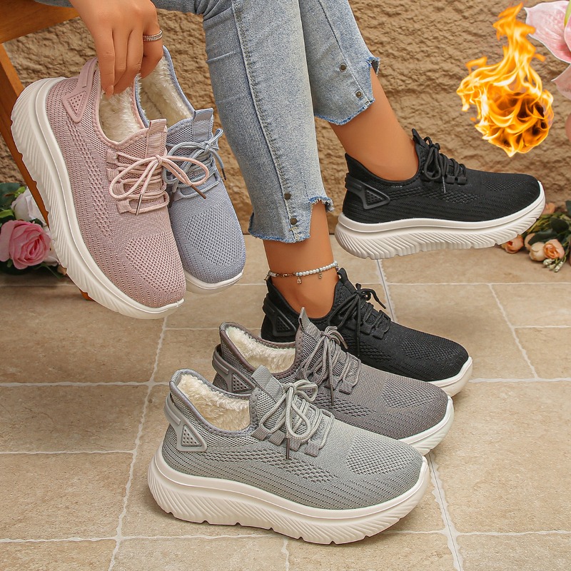 2027년 여성용 아웃도어 워킹 스니커즈, 통기성이 좋 - Knit Fabric Lace Up Sneakers 리뷰 및 가격